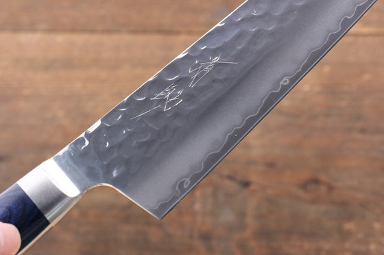 Seisuke Aotsuchi AUS10 Hammered Kiritsuke Santoku 195mm Blue Pakka wood Handle with Sheath - Japanny - Best Japanese Knife