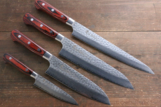 Sakai Takayuki VG10 33 Layer Damascus Sujihiki 240mm, Gyuto 210mm, Santoku 180mm & Petty 120mm Set - Japanny - Best Japanese Knife