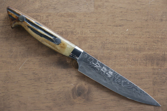 Kazuo Nomura VG10 Damascus Petty-Utility 100mm Yellow Cow Bone Handle - Japanny - Best Japanese Knife