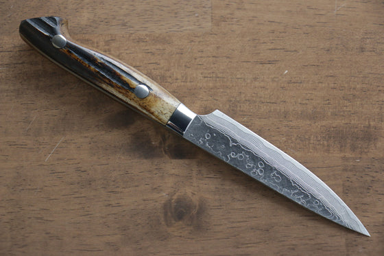 Kazuo Nomura VG10 Damascus Petty-Utility 100mm Yellow Cow Bone Handle - Japanny - Best Japanese Knife