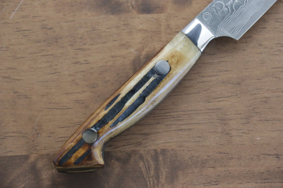 Kazuo Nomura VG10 Damascus Petty-Utility 100mm Yellow Cow Bone Handle - Japanny - Best Japanese Knife