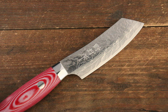 Kazuo Nomura VG10 Damascus Kiritsuke 90mm Red White Micarta (Nomura Style) Handle - Japanny - Best Japanese Knife