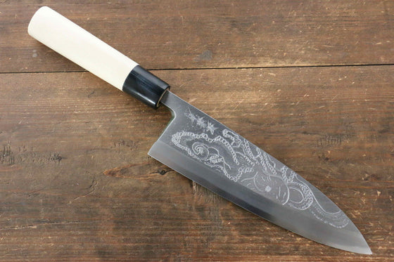 Sakai Takayuki Kasumitogi White Steel Octopus engraving Deba Magnolia Handle - Japanny - Best Japanese Knife