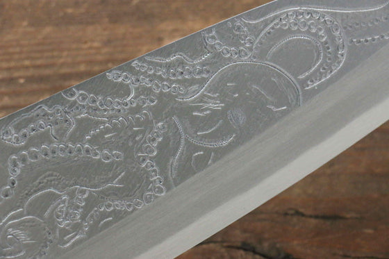 Sakai Takayuki Kasumitogi White Steel Octopus engraving Deba Magnolia Handle - Japanny - Best Japanese Knife