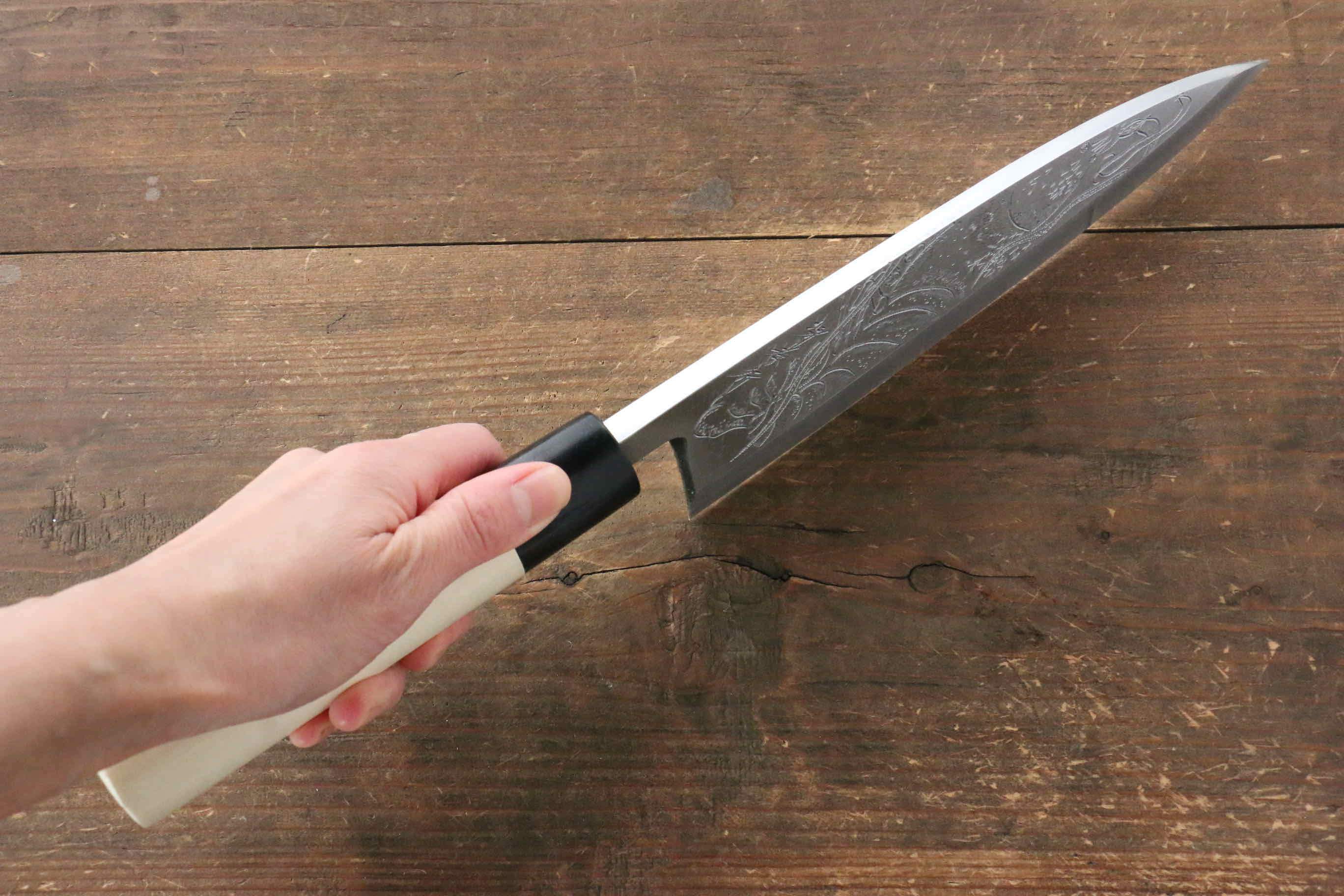 Sakai Takayuki Kasumitogi White Steel Lobster engraving Deba Magnolia Handle - Japanny - Best Japanese Knife