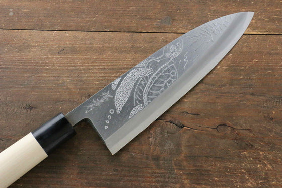 Sakai Takayuki Kasumitogi White Steel Turtle engraving Deba Magnolia Handle - Japanny - Best Japanese Knife