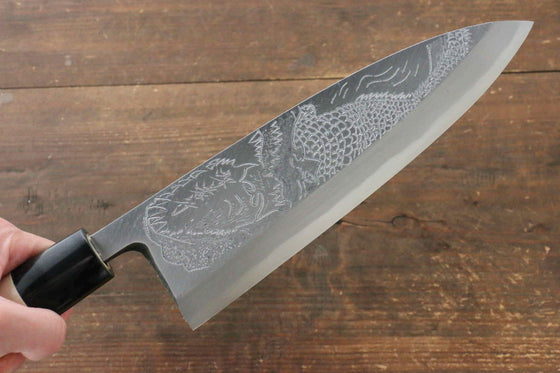 Sakai Takayuki Kasumitogi White Steel Crocodile engraving Deba Magnolia Handle - Japanny - Best Japanese Knife