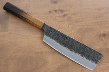  Sakai Takayuki Homura Guren Blue Steel No.2 Kurouchi Hammered Nakiri 180mm Burnt Oak Handle - Japanny - Best Japanese Knife