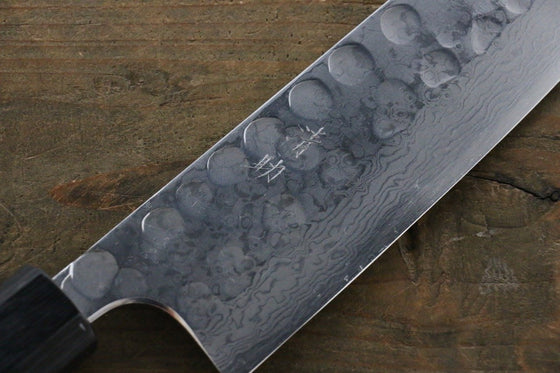 Seisuke Blue Steel No.2 Hammered Damascus Santoku 180mm Shitan Handle - Japanny - Best Japanese Knife