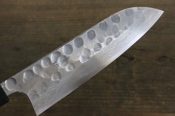 Seisuke Blue Steel No.2 Hammered Damascus Santoku 180mm Shitan Handle - Japanny - Best Japanese Knife