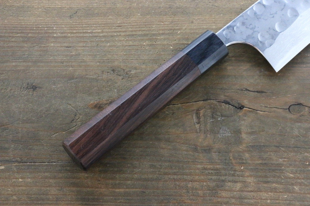 Seisuke Blue Steel No.2 Hammered Damascus Gyuto 240mm Shitan Handle - Japanny - Best Japanese Knife