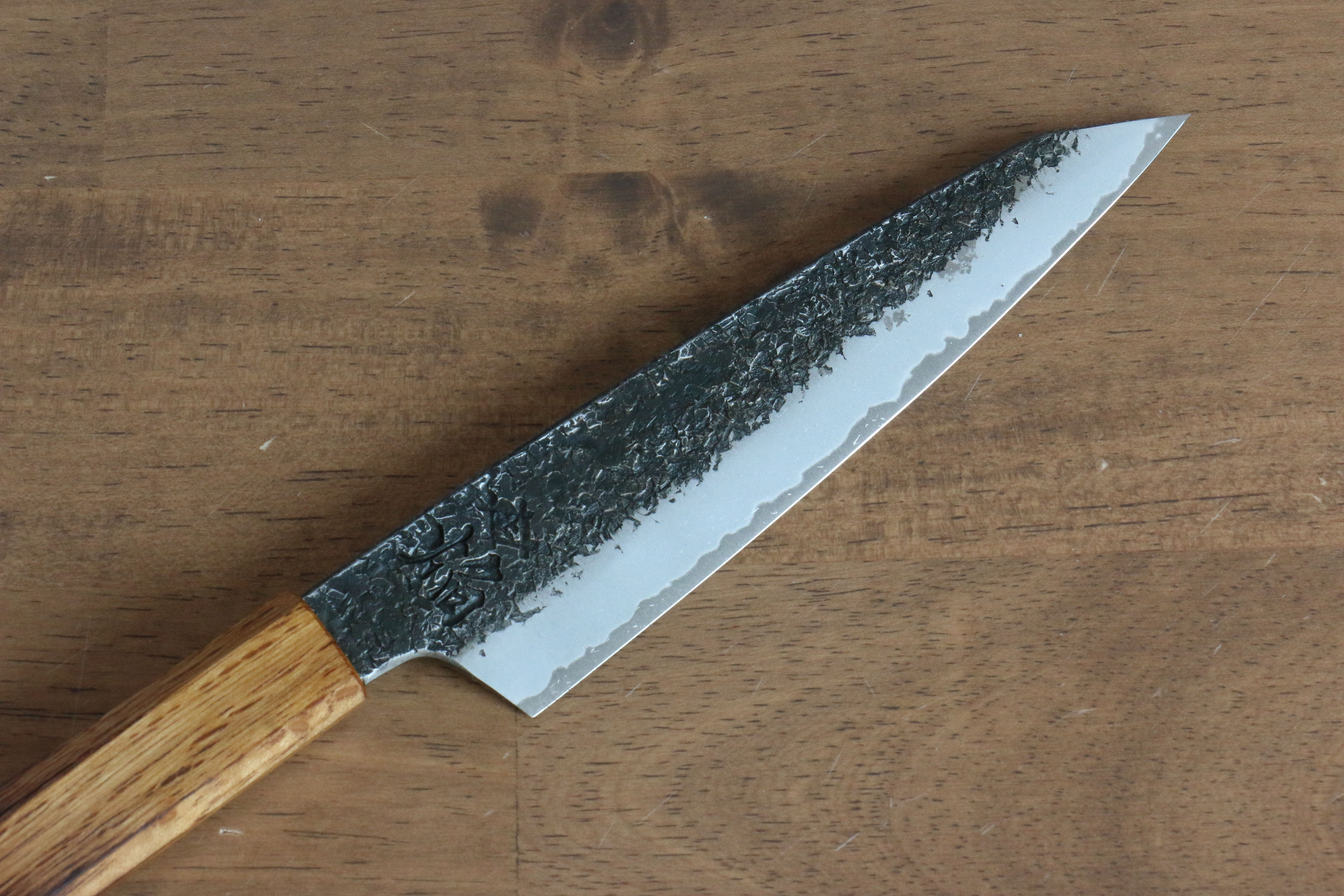 Sakai Takayuki Homura Guren Blue Steel No.2 Kurouchi Hammered Kiritsuke Petty-Utility 150mm Burnt Oak Handle - Japanny - Best Japanese Knife