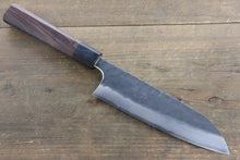  Seisuke Blue Steel No.2 Hammered Kurouchi Santoku 180mm Shitan Handle - Japanny - Best Japanese Knife