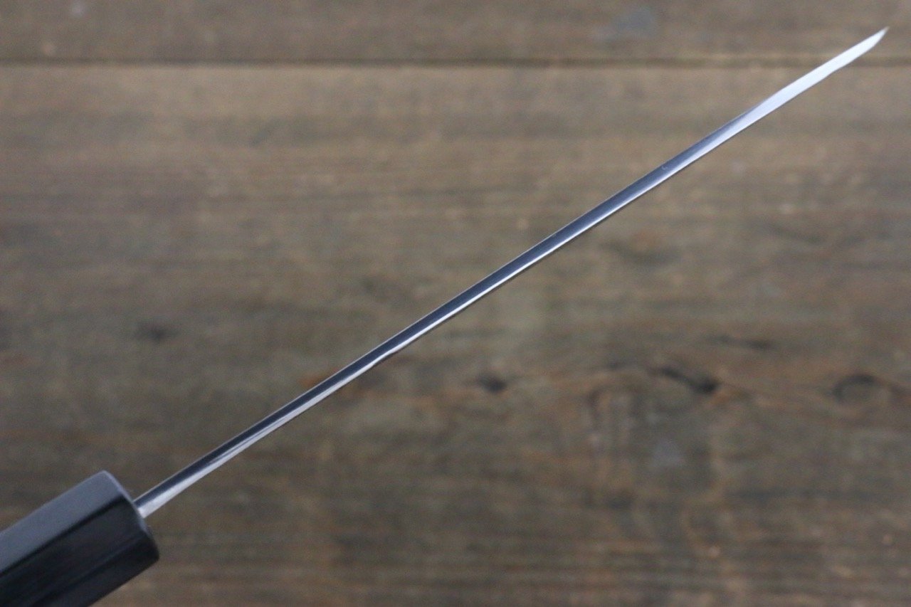 Seisuke Blue Steel No.2 Hammered Kurouchi Santoku 180mm Shitan Handle - Japanny - Best Japanese Knife