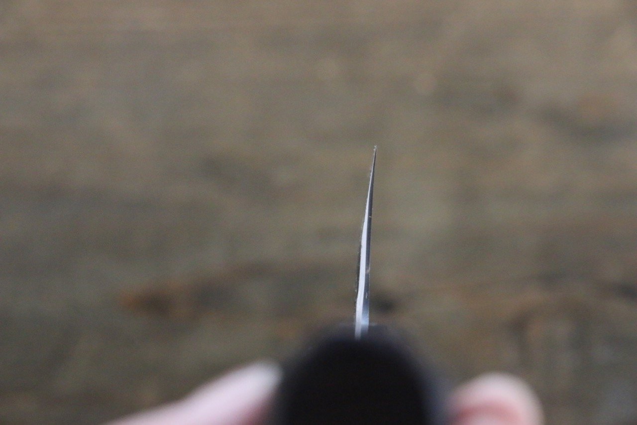 Seisuke Blue Steel No.2 Hammered Kurouchi Santoku 165mm Shitan Handle - Japanny - Best Japanese Knife