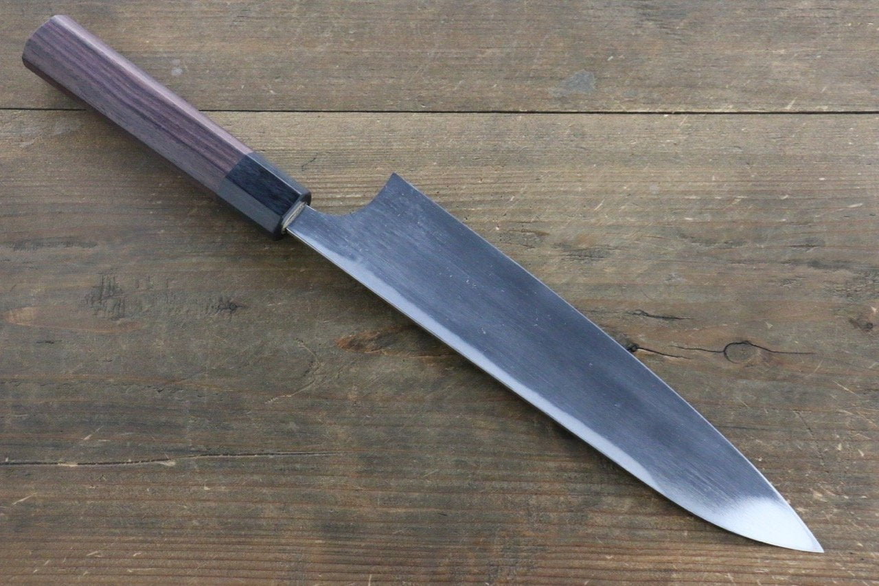 Seisuke Blue Steel No.2 Hammered Kurouchi Gyuto 210mm Shitan Handle - Japanny - Best Japanese Knife