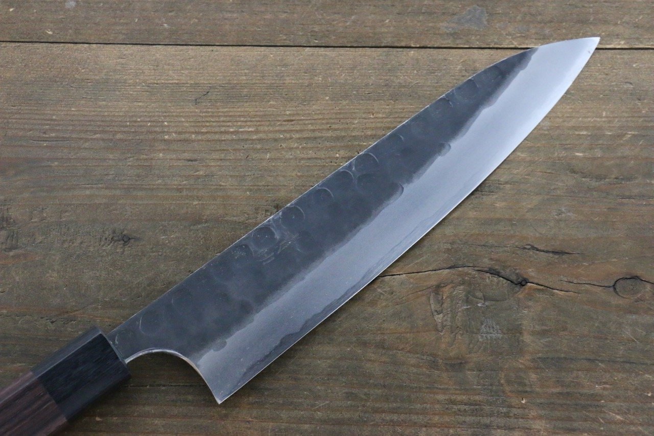 Seisuke Blue Steel No.2 Hammered Kurouchi Gyuto 210mm Shitan Handle - Japanny - Best Japanese Knife