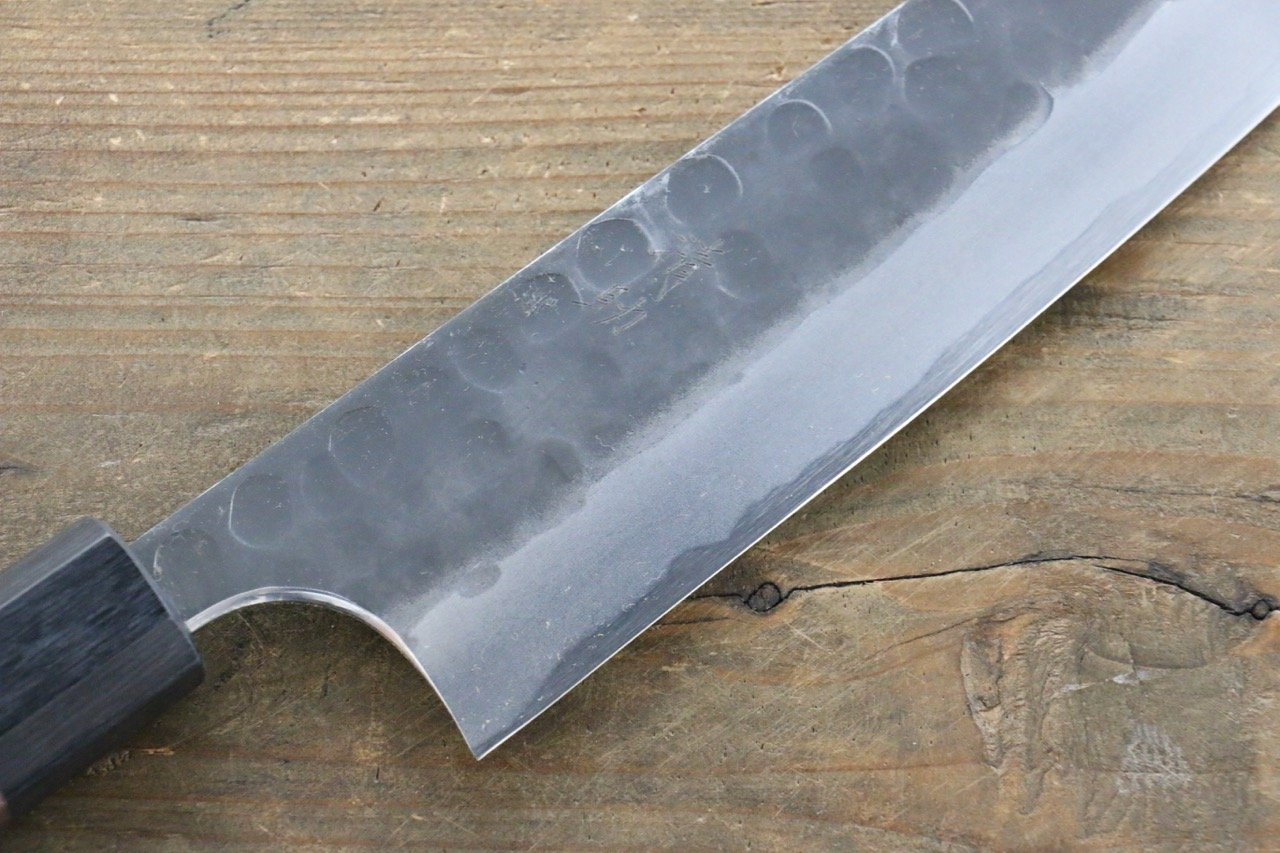 Seisuke Blue Steel No.2 Hammered Kurouchi Gyuto 210mm Shitan Handle - Japanny - Best Japanese Knife