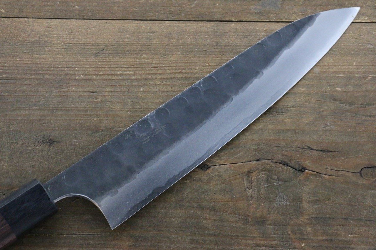 Seisuke Blue Steel No.2 Hammered Kurouchi Gyuto 210mm Shitan Handle - Japanny - Best Japanese Knife