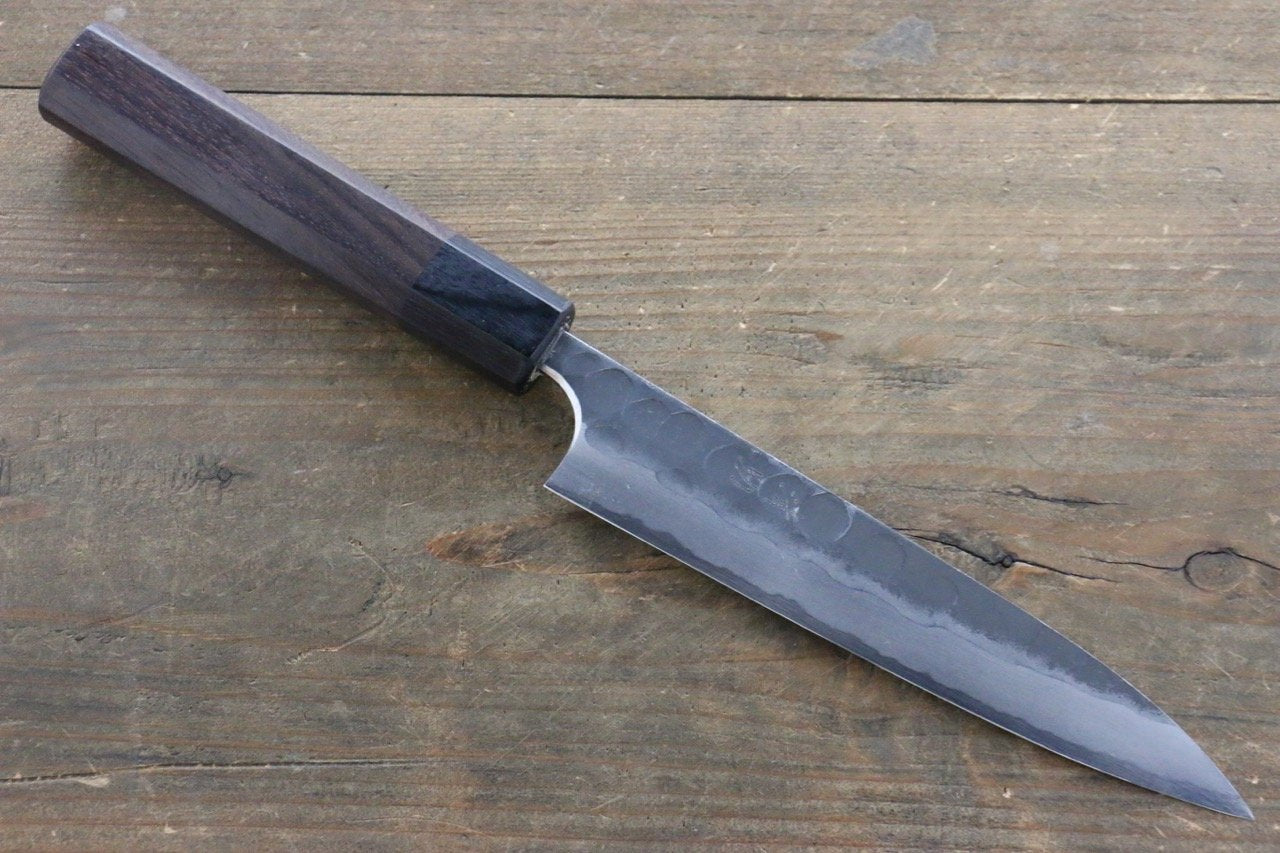 Seisuke Blue Steel No.2 Hammered Kurouchi Petty-Utility 150mm Shitan Handle - Japanny - Best Japanese Knife