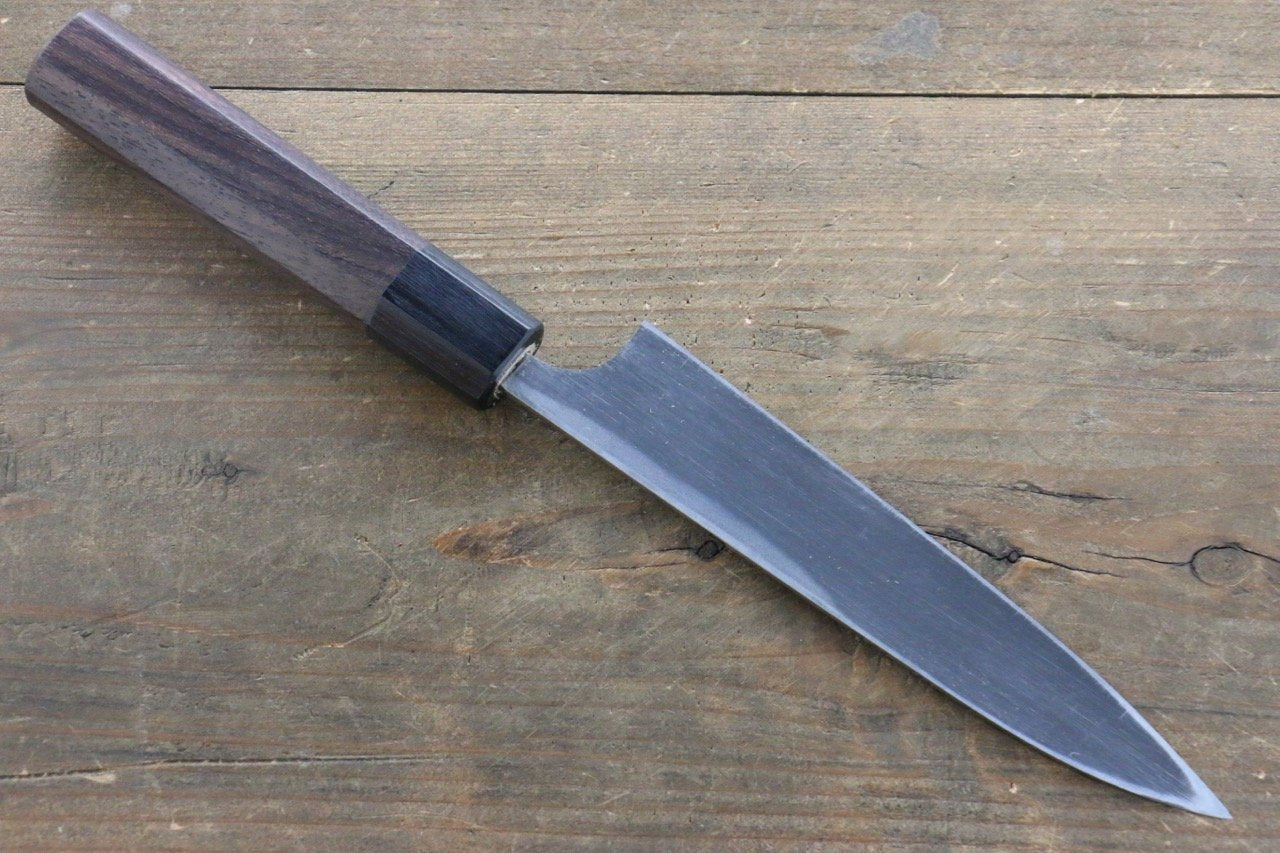 Seisuke Blue Steel No.2 Hammered Kurouchi Petty-Utility 150mm Shitan Handle - Japanny - Best Japanese Knife