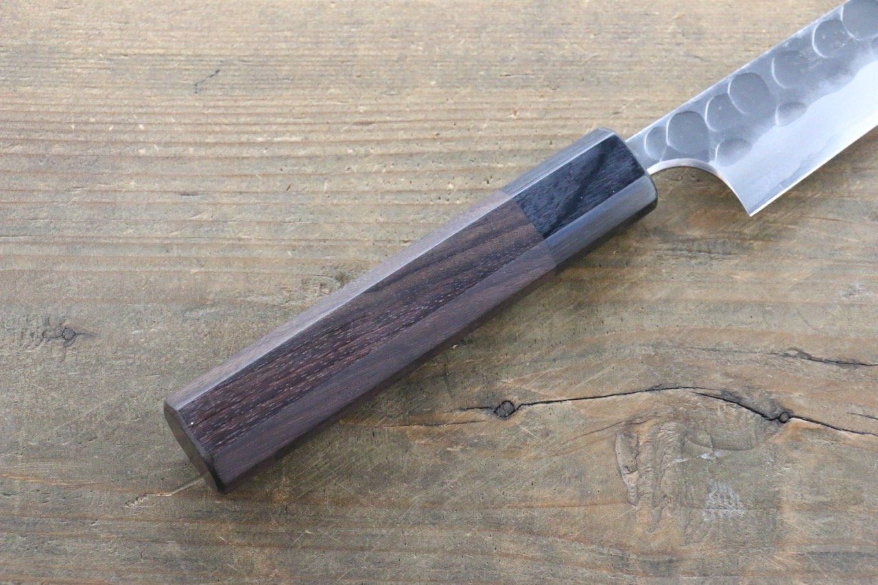 Seisuke Blue Steel No.2 Hammered Kurouchi Petty-Utility 150mm Shitan Handle - Japanny - Best Japanese Knife