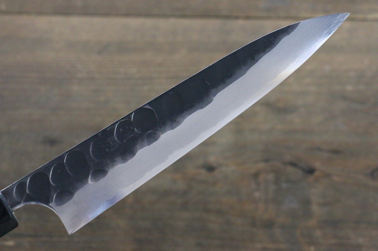 Seisuke Blue Steel No.2 Hammered Kurouchi Petty-Utility 150mm Shitan Handle - Japanny - Best Japanese Knife