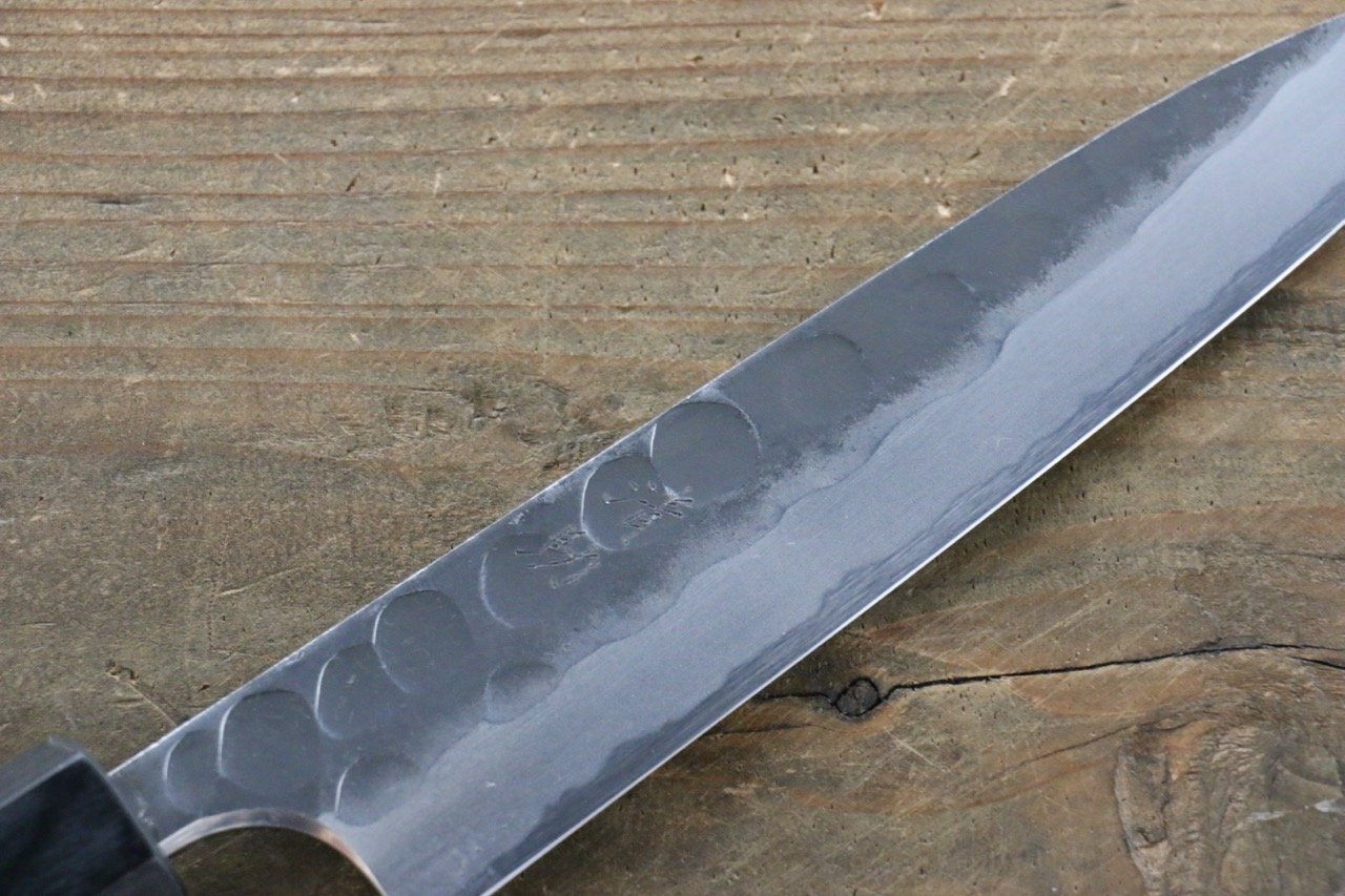 Seisuke Blue Steel No.2 Hammered Kurouchi Petty-Utility 150mm Shitan Handle - Japanny - Best Japanese Knife