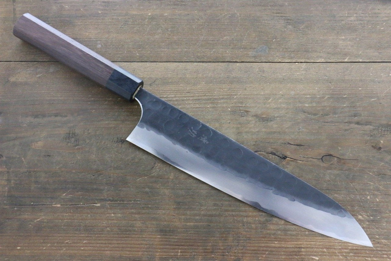 Seisuke Blue Steel No.2 Hammered Kurouchi Gyuto 240mm Shitan Handle - Japanny - Best Japanese Knife