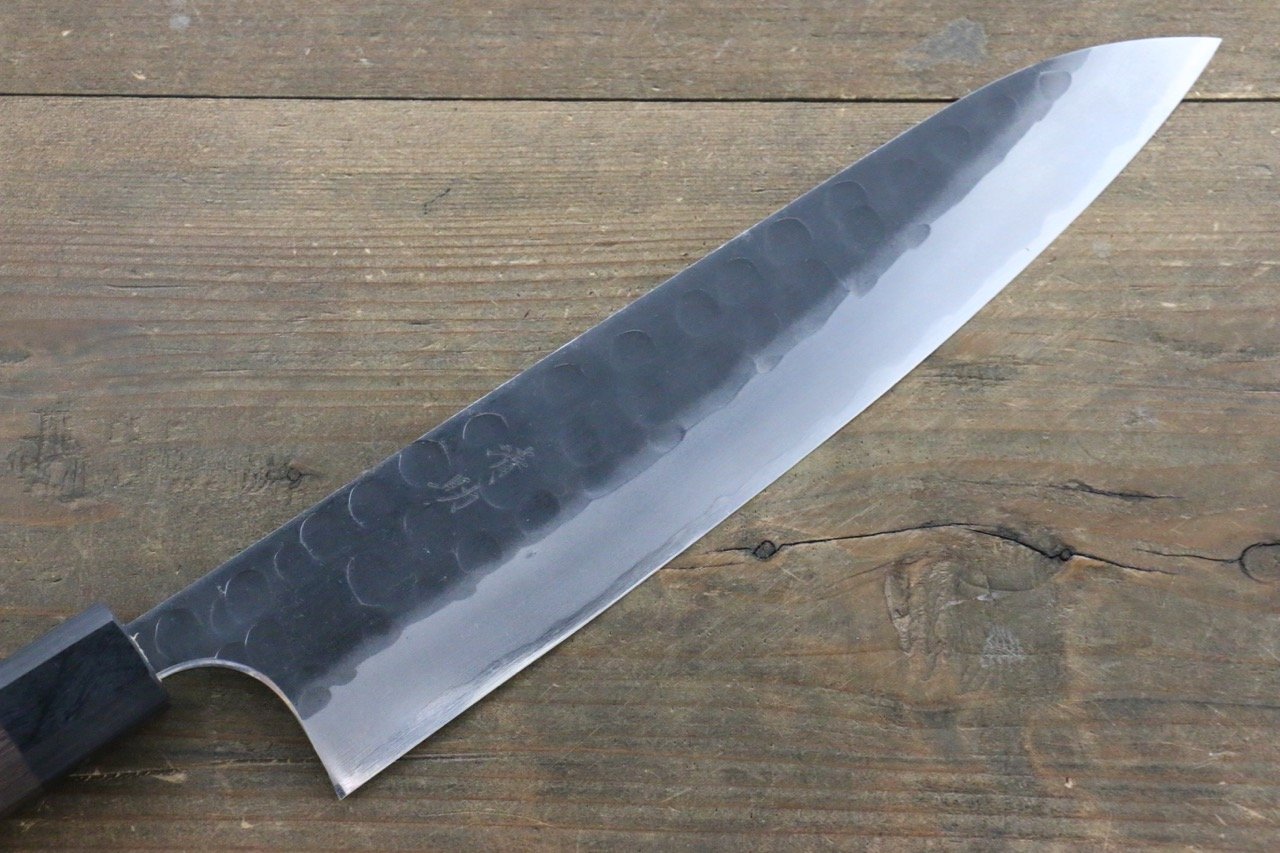 Seisuke Blue Steel No.2 Hammered Kurouchi Gyuto 240mm Shitan Handle - Japanny - Best Japanese Knife