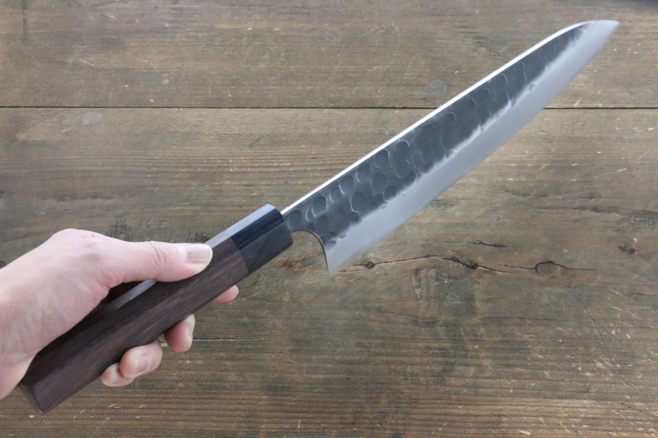 Seisuke Blue Steel No.2 Hammered Kurouchi Gyuto 240mm Shitan Handle - Japanny - Best Japanese Knife