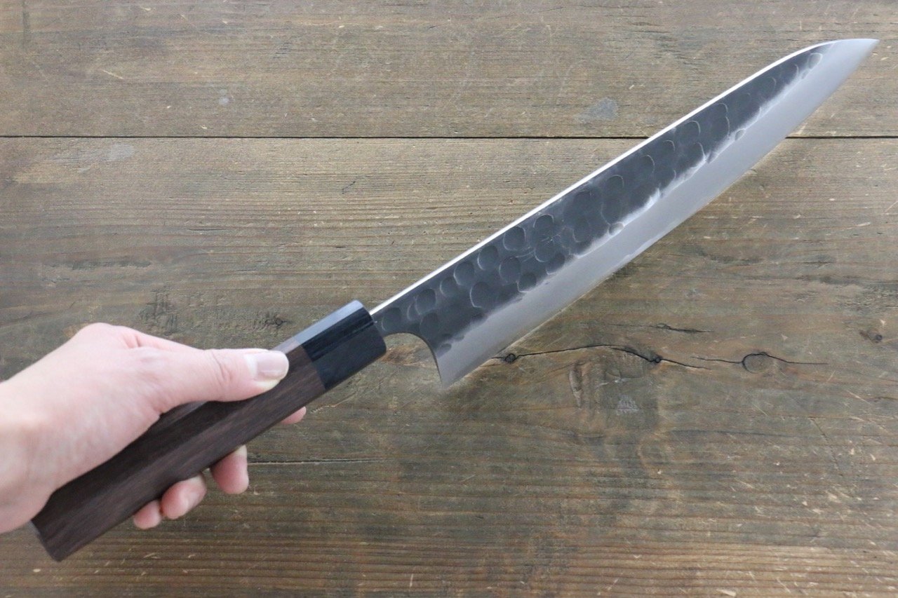 Seisuke Blue Steel No.2 Hammered Kurouchi Gyuto 240mm Shitan Handle - Japanny - Best Japanese Knife