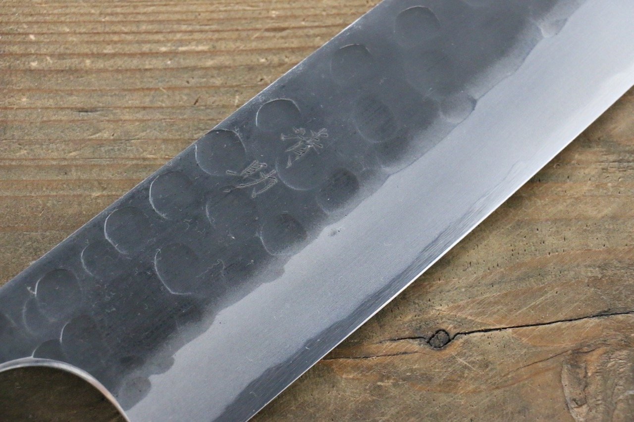 Seisuke Blue Steel No.2 Hammered Kurouchi Gyuto 240mm Shitan Handle - Japanny - Best Japanese Knife