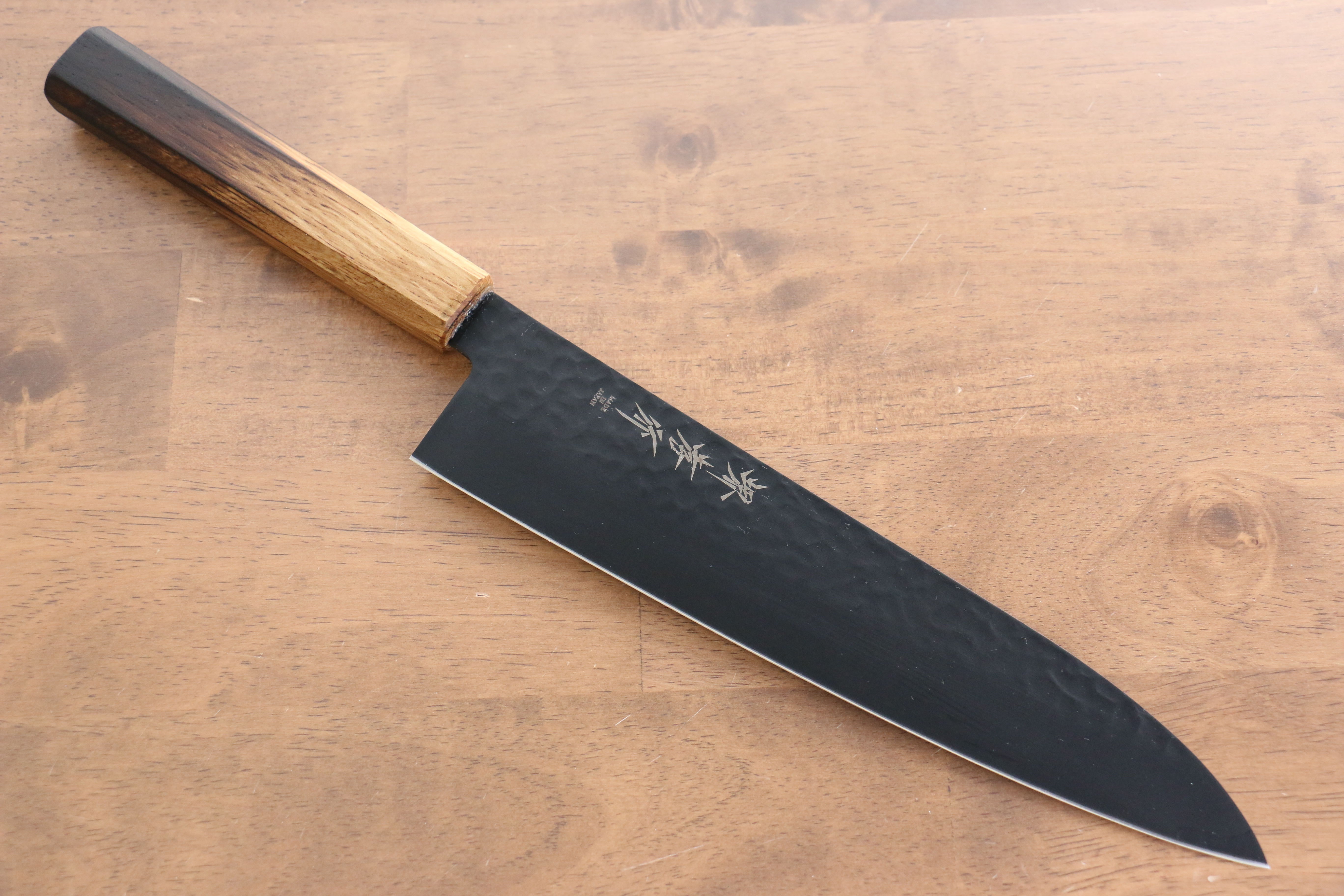 Sakai Takayuki Kurokage VG10 Hammered Teflon Coating Gyuto 240mm Burnt Oak Handle - Japanny - Best Japanese Knife