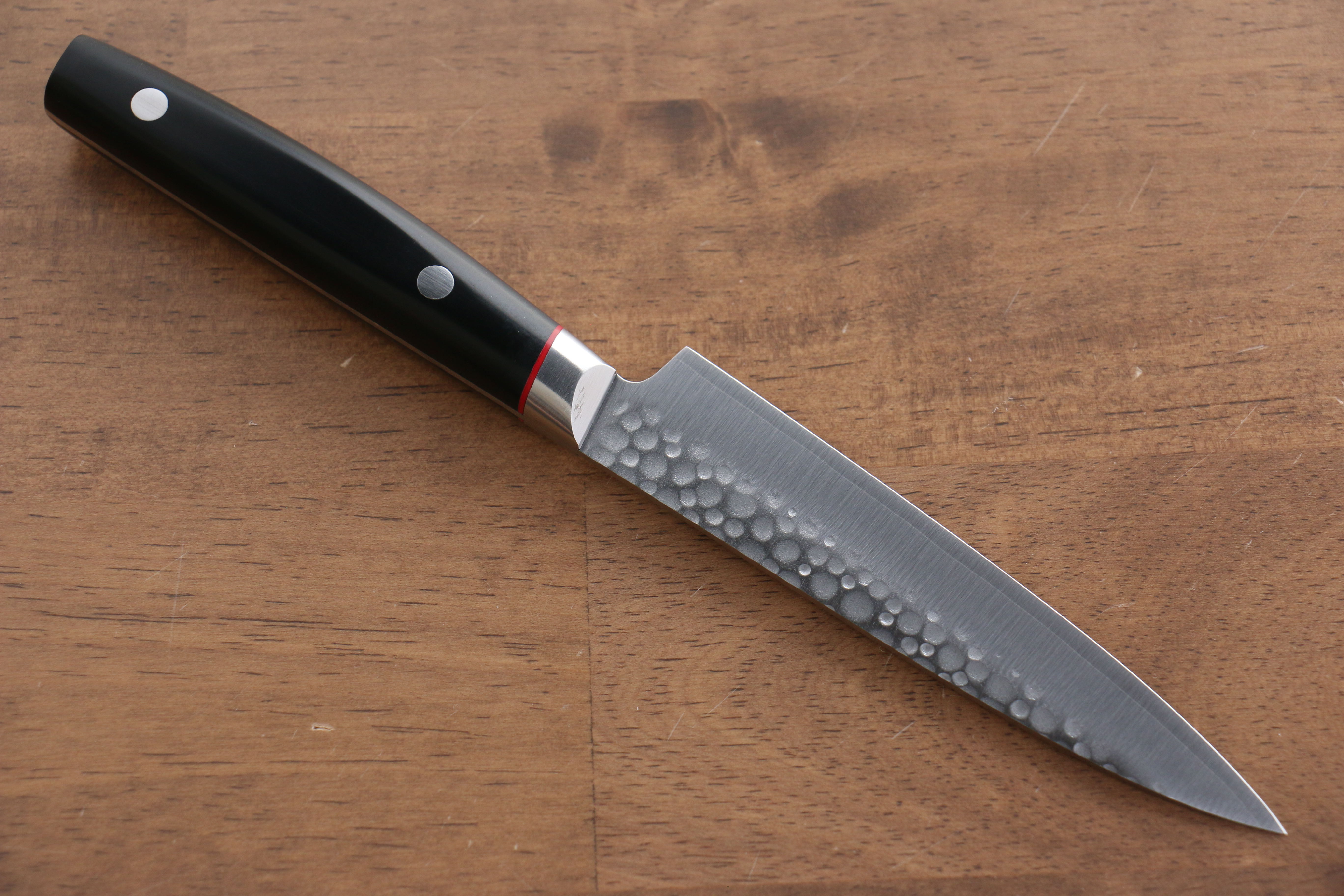 Seisuke PRO-J VG10 Hammered Petty-Utility 120mm Black Micarta Handle - Japanny - Best Japanese Knife