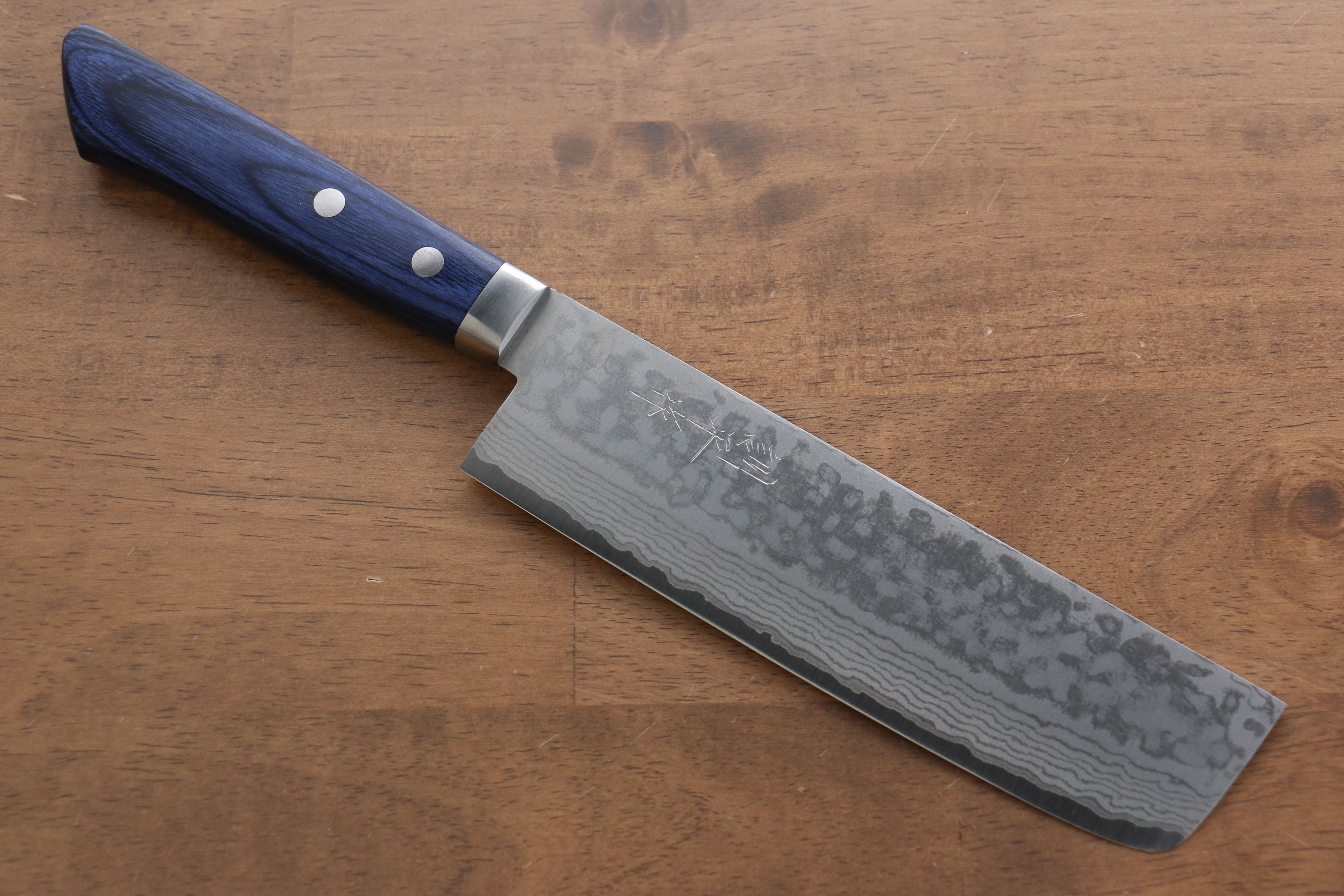 Kunihira Sairyu VG10 Damascus Usuba 165mm Blue Pakka wood Handle - Japanny - Best Japanese Knife