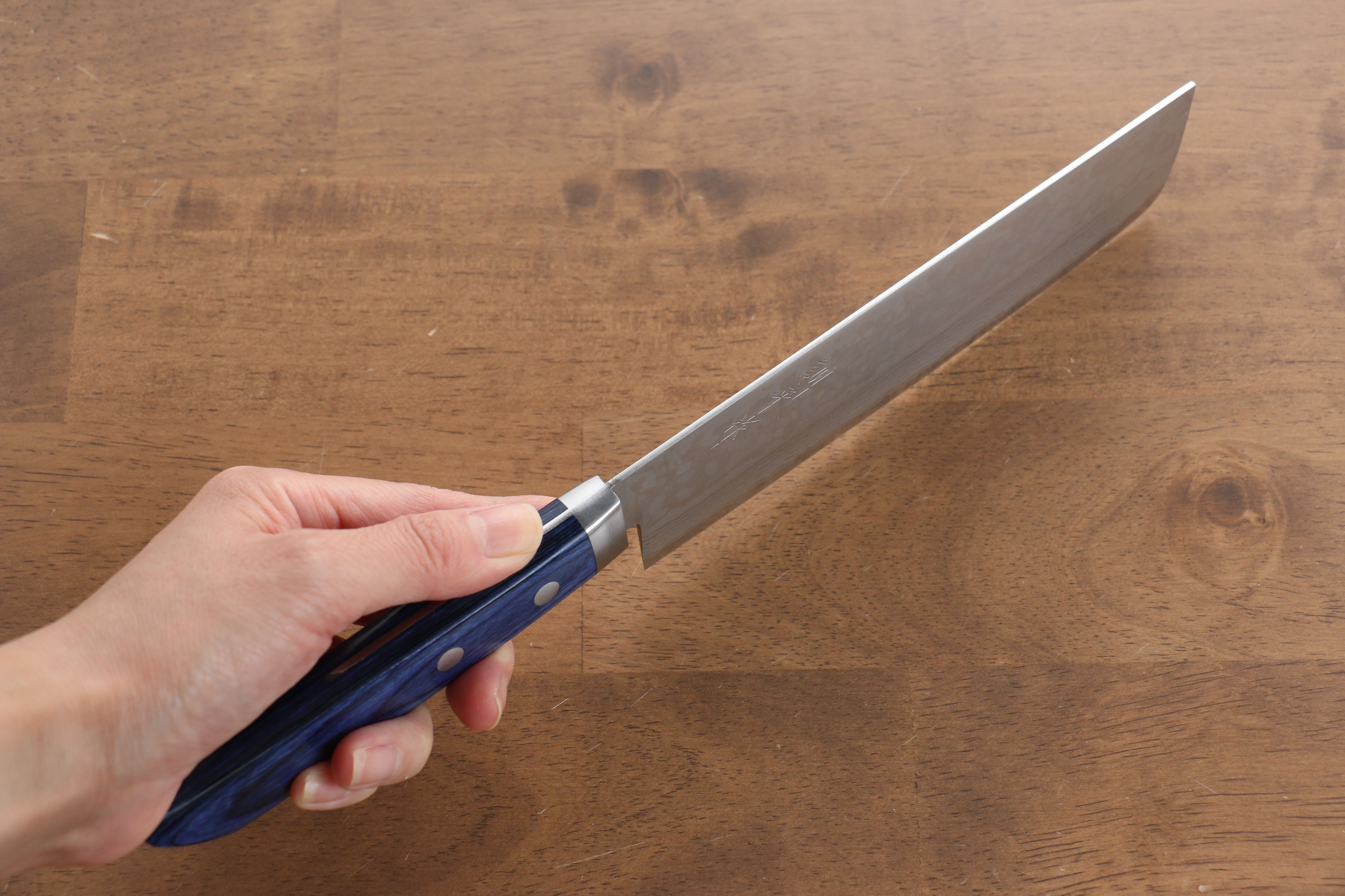 Kunihira Sairyu VG10 Damascus Usuba 165mm Blue Pakka wood Handle - Japanny - Best Japanese Knife