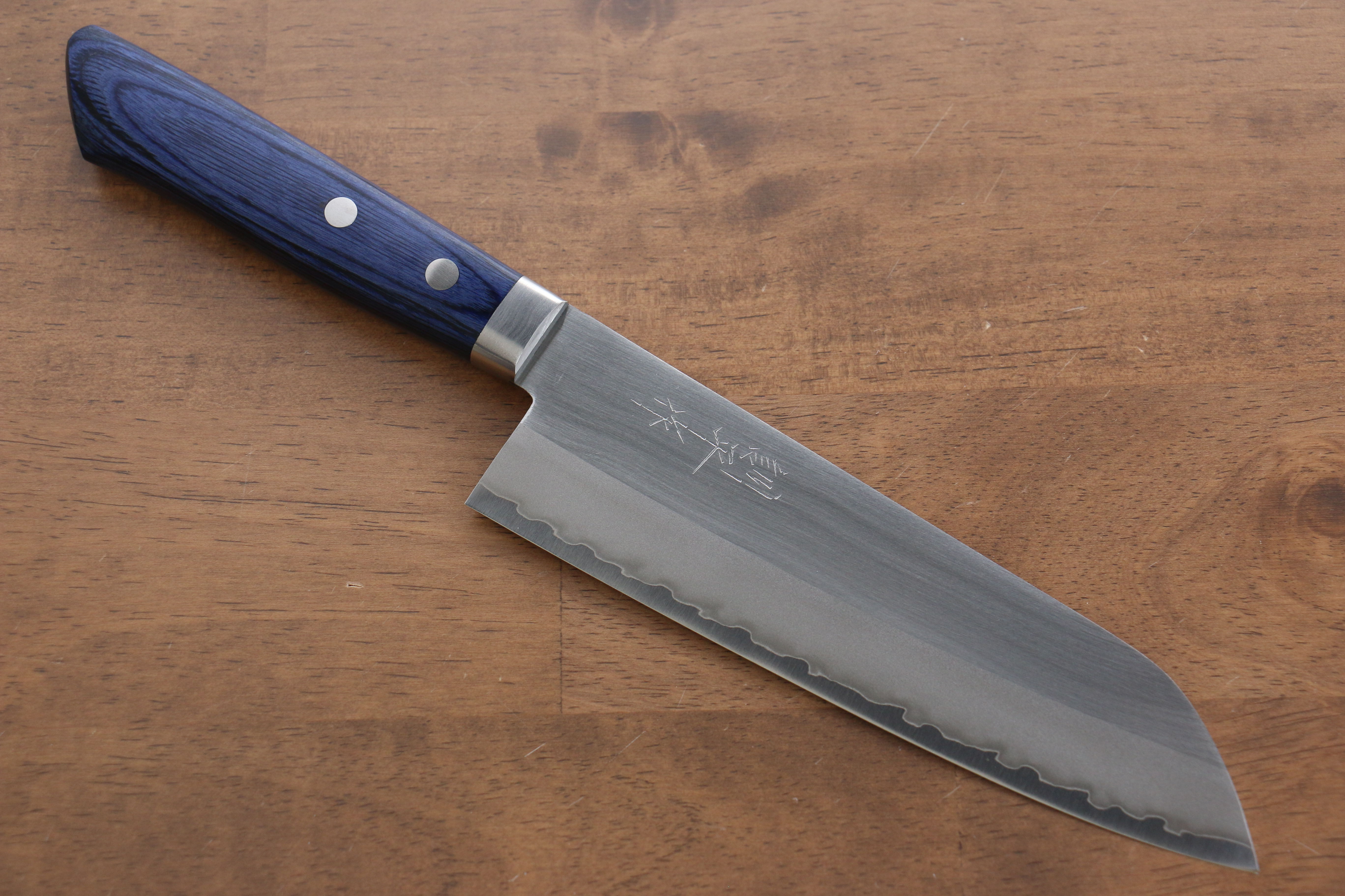 Kunihira VG1 Migaki Finished Santoku 170mm Blue Pakka wood Handle - Japanny - Best Japanese Knife