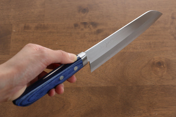 Kunihira VG1 Migaki Finished Santoku 170mm Blue Pakka wood Handle - Japanny - Best Japanese Knife