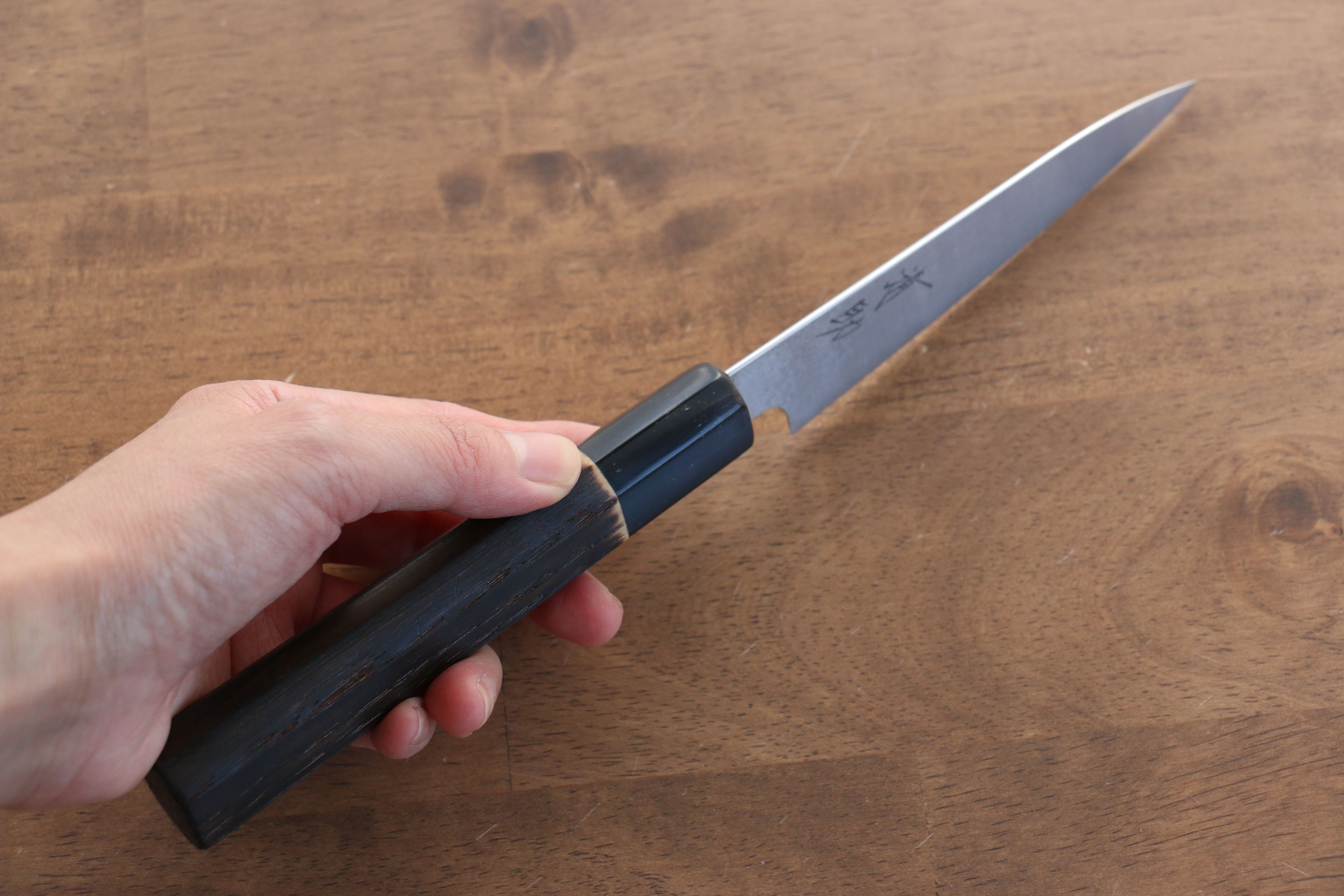 Seisuke Swedish Steel-stn Petty-Utility 120mm Burnt Chestnut Handle - Japanny - Best Japanese Knife