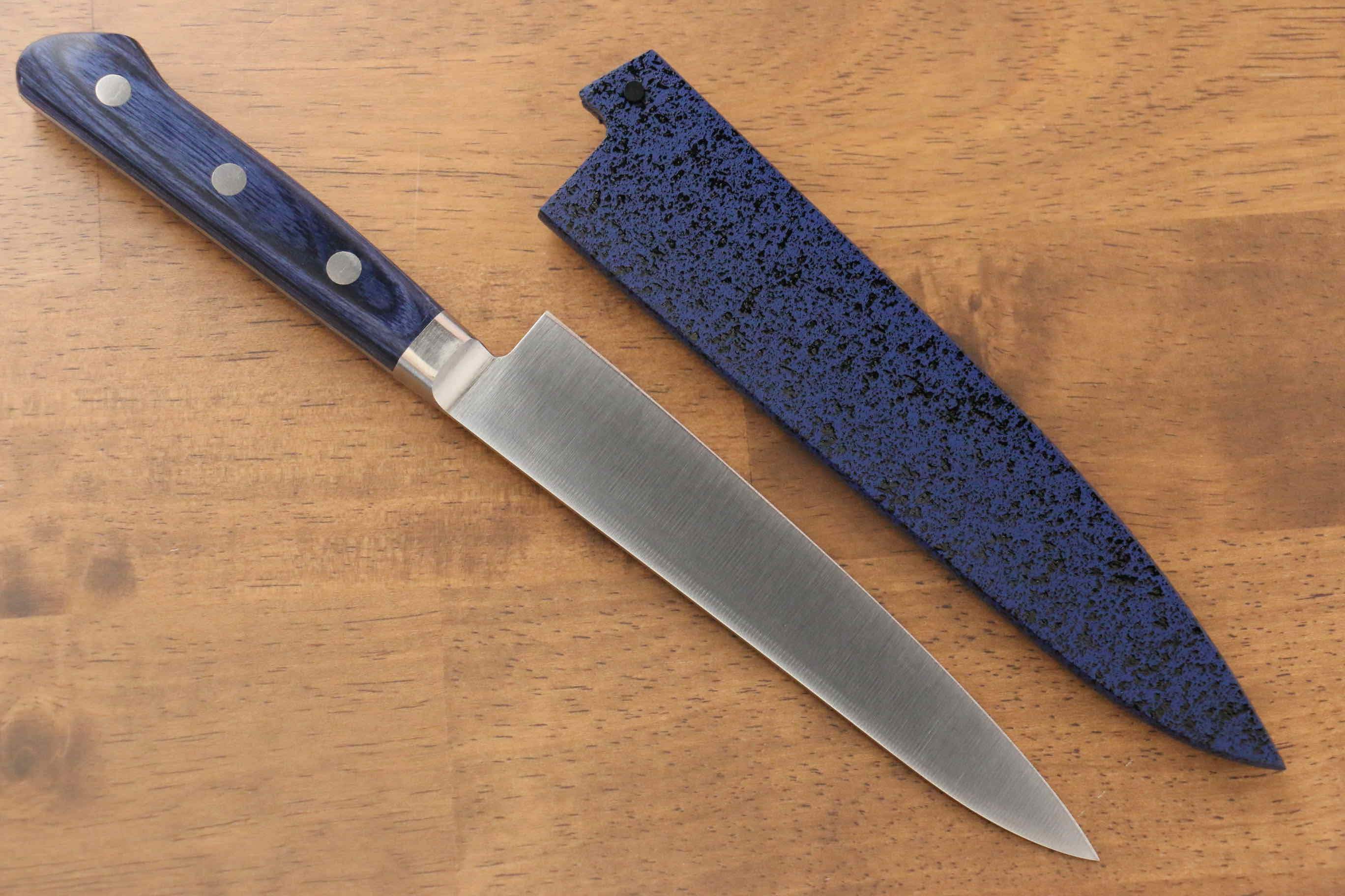Seisuke Seiten Molybdenum Petty-Utility 150mm Blue Pakka wood Handle with Sheath - Japanny - Best Japanese Knife