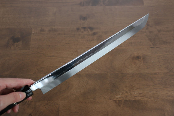 Sakai Takayuki Water Quenching Honyaki White Steel No.2 Mirrored Finish Sakimaru Yanagiba 300mm Ebony with Ring Handle with Sheath - Japanny - Best Japanese Knife