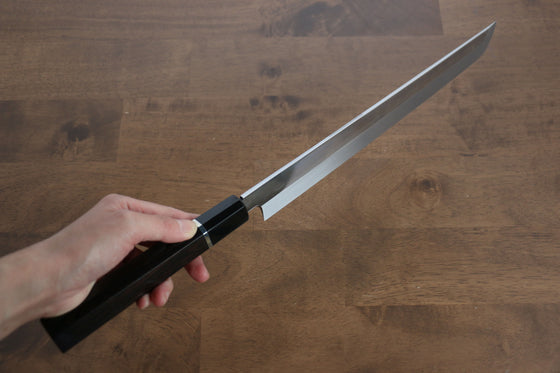 Sakai Takayuki Water Quenching Honyaki White Steel No.2 Mirrored Finish Sakimaru Yanagiba 300mm Ebony with Ring Handle with Sheath - Japanny - Best Japanese Knife