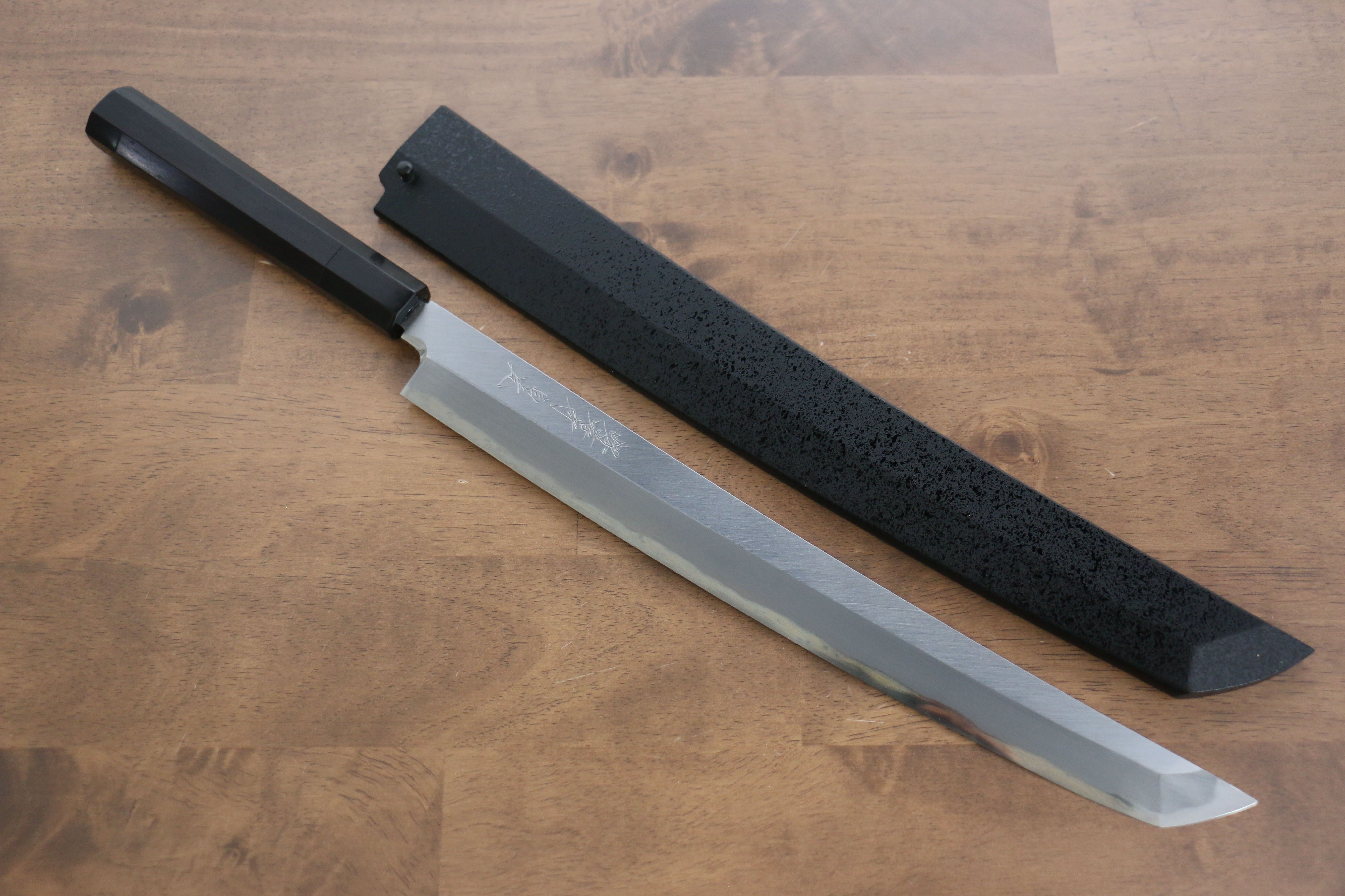 Sakai Takayuki Zangetsu White Steel No.1 Sakimaru Yanagiba 330mm Ebony Wood Handle with Sheath - Japanny - Best Japanese Knife