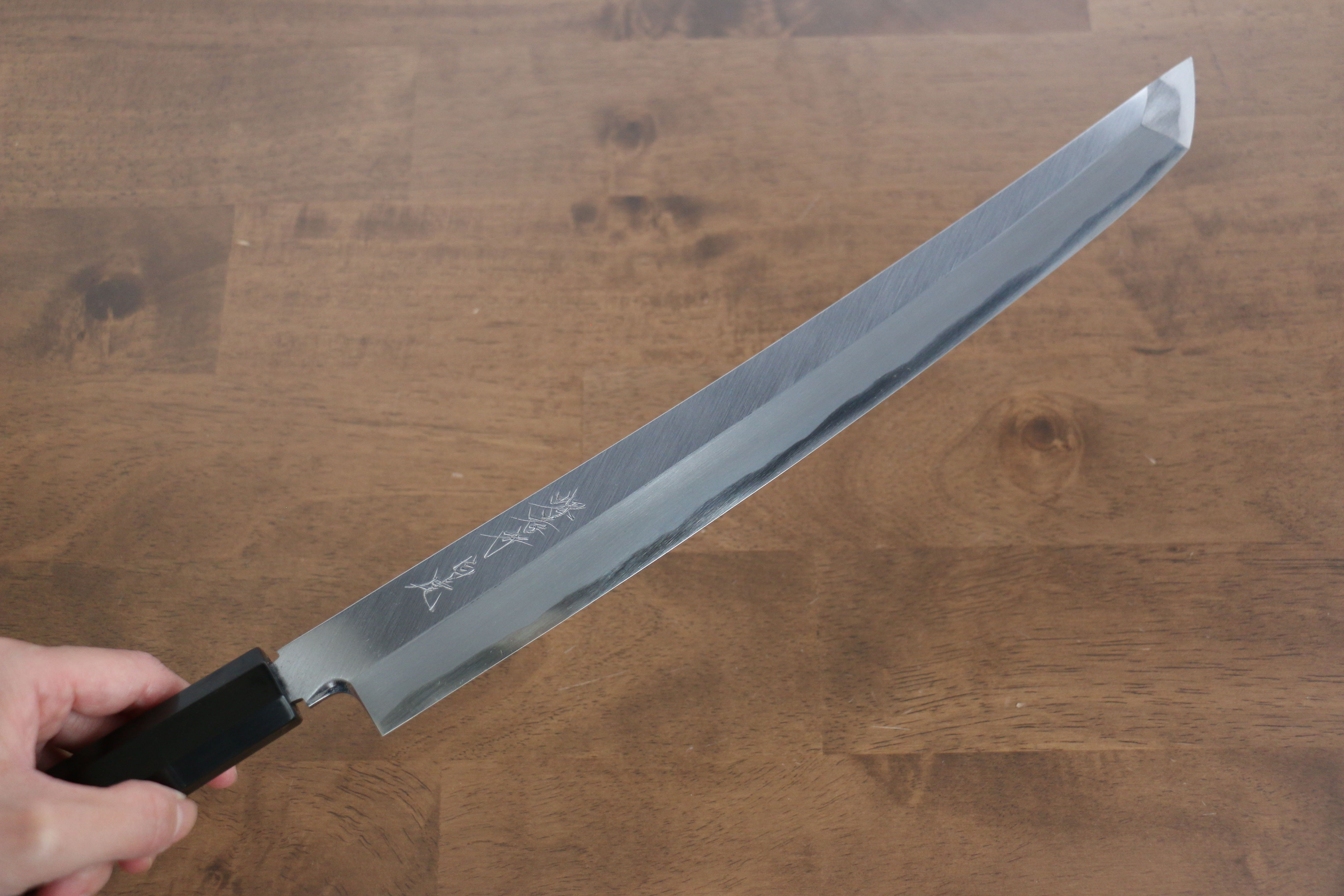 Sakai Takayuki Zangetsu White Steel No.1 Sakimaru Yanagiba 330mm Ebony Wood Handle with Sheath - Japanny - Best Japanese Knife