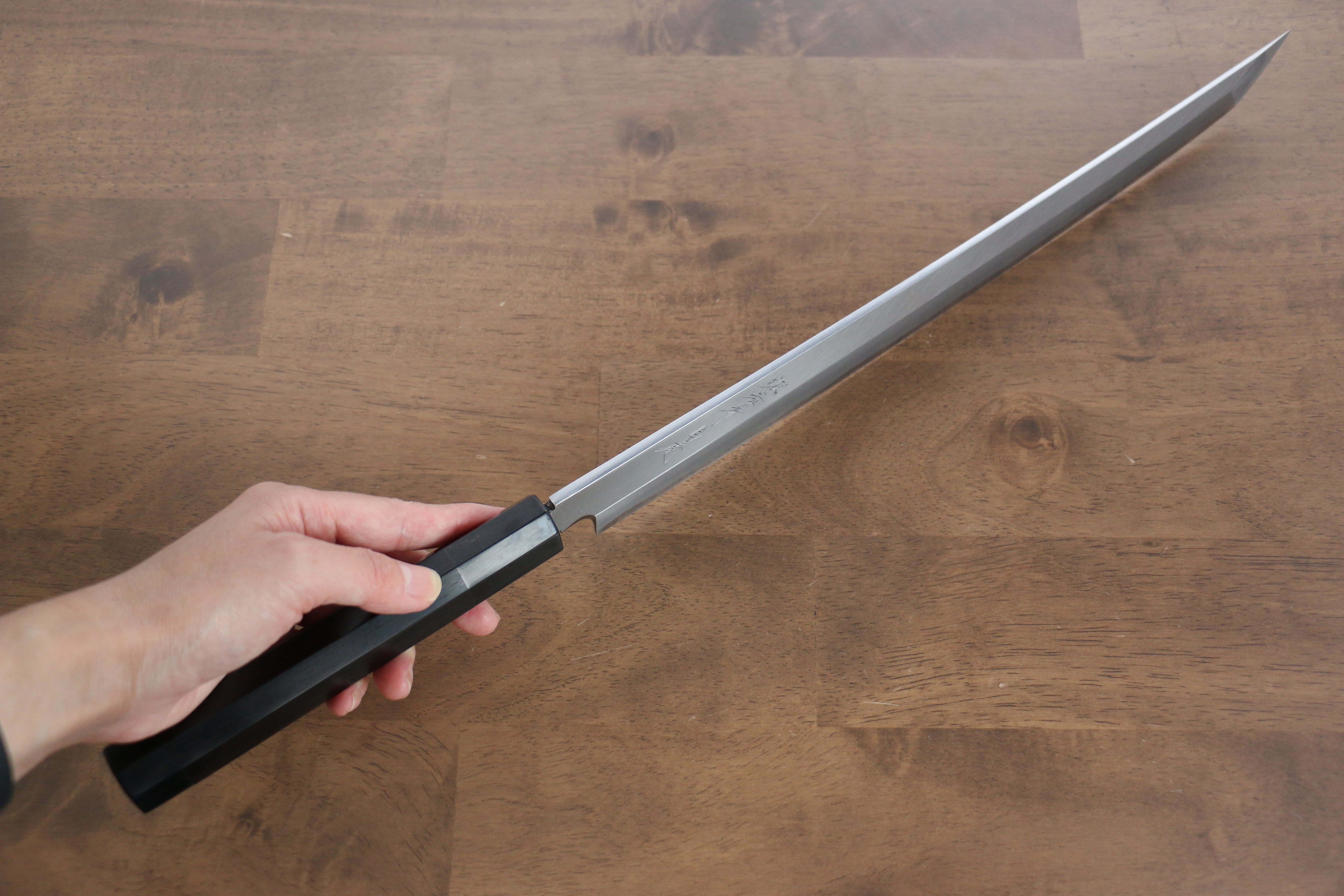 Sakai Takayuki Zangetsu White Steel No.1 Sakimaru Yanagiba 330mm Ebony Wood Handle with Sheath - Japanny - Best Japanese Knife