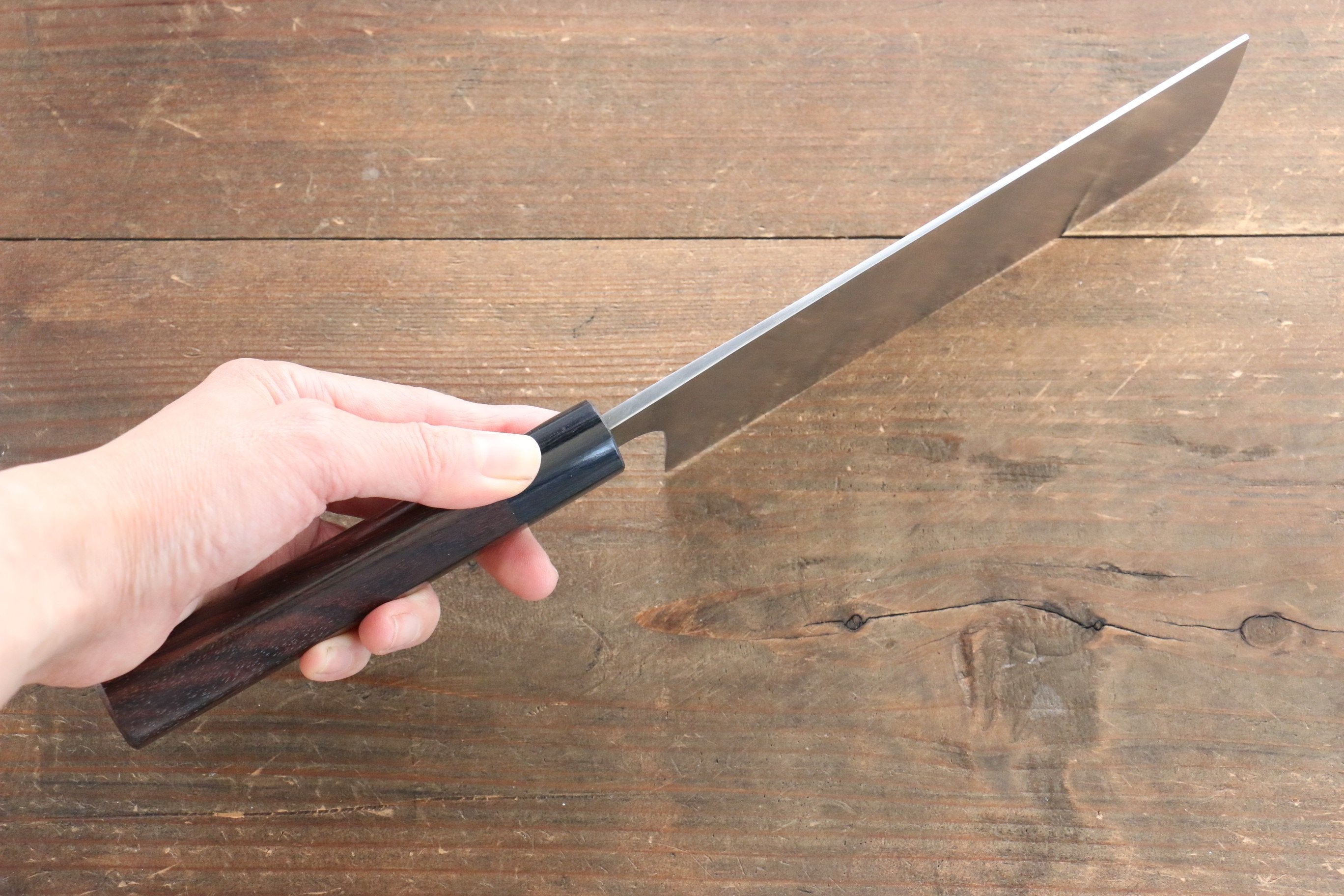 Shungo Ogata White Steel No.2 Damascus Nakiri 165mm Shitan Handle - Japanny - Best Japanese Knife