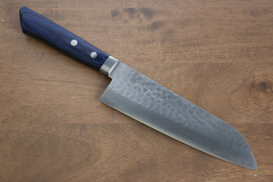 Kunihira Kokuryu VG10 Hammered Santoku 170mm Blue Pakka wood Handle - Japanny - Best Japanese Knife