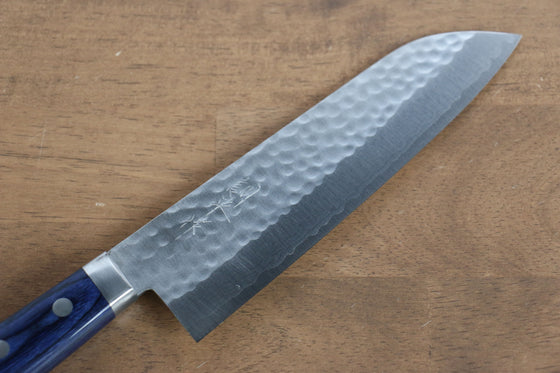 Kunihira Kokuryu VG10 Hammered Santoku 170mm Blue Pakka wood Handle - Japanny - Best Japanese Knife