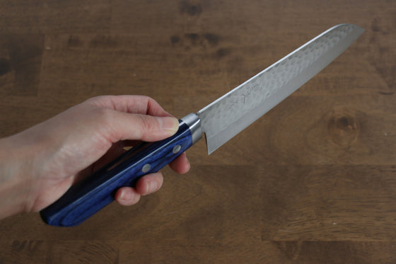 Kunihira Kokuryu VG10 Hammered Santoku 170mm Blue Pakka wood Handle - Japanny - Best Japanese Knife